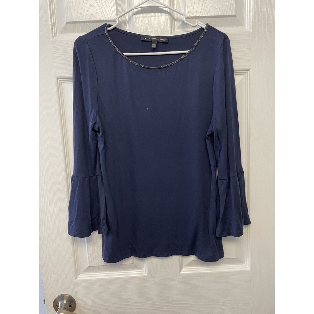 White House Black Market Knit Flare Sleeve Shirt S Blue